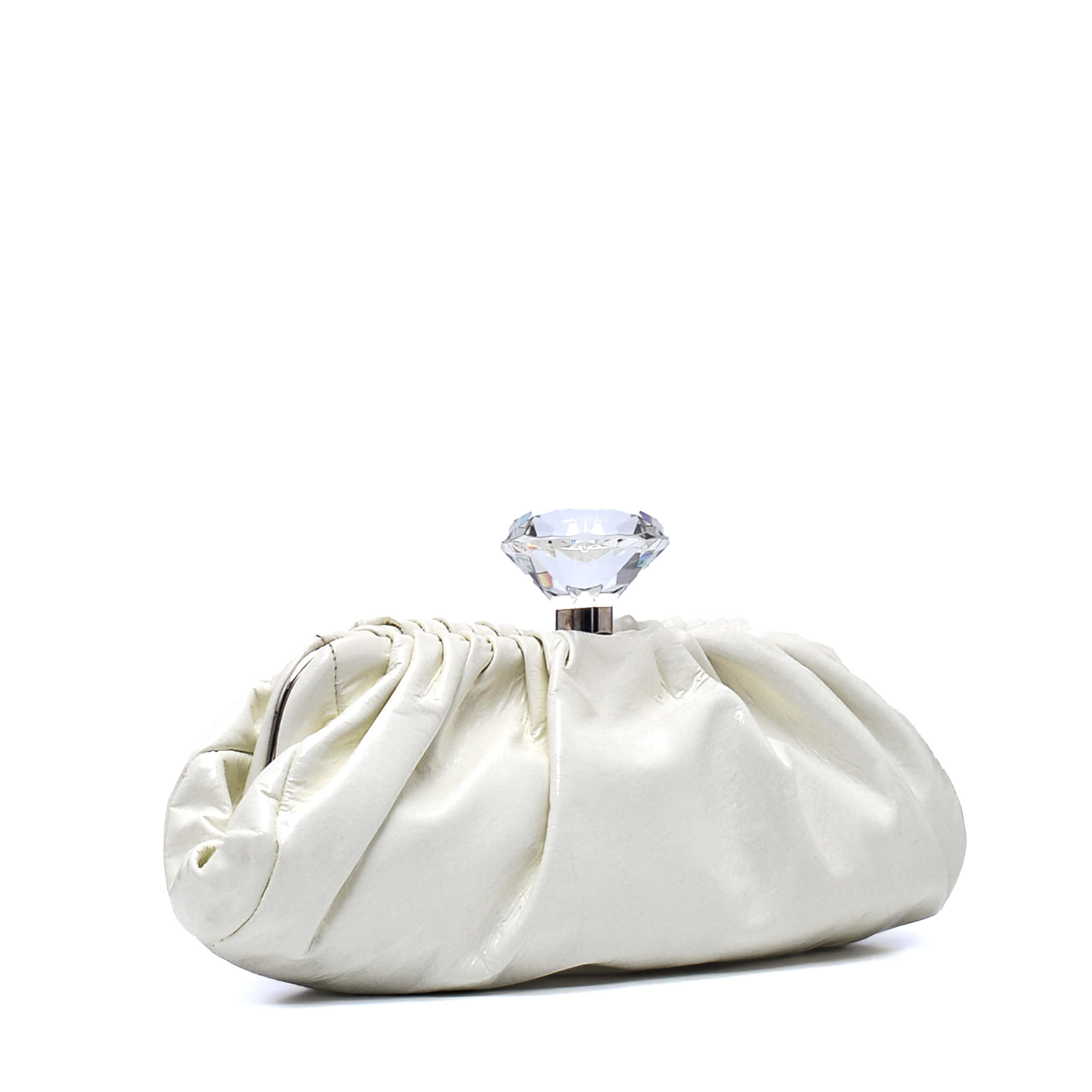 Chanel - Ivory Patent Leather Diamond Kiss Lock Timeless Clutch 